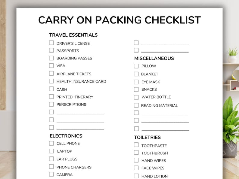 Printable Packing List - Packing List - Carry on Printable List - Carry ...