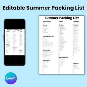 Printable Packing List - Packing List - Printable - Editable - Summer ...