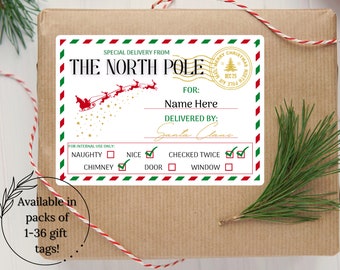Personalized Santa Gift Tags 1-36 Pack, Christmas Gift Tag for Kids, Custom Gift Tag, Personalized Christmas Gift Tag, Die Cut Sticker