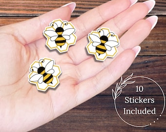 Mini Bee Sticker Pack 10 PCS, Waterproof Sticker, Tiny Bumblebee Sticker, Die Cut Sticker, Water Bottle Sticker, BIG Happy Planner Sticker