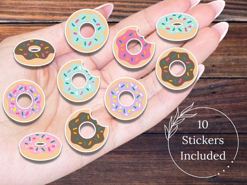 Simple Donut Basic Sticker Mini Donut Sticker Pack 10 PCS, Waterproof Sticker, Tiny Donut Sticker ...