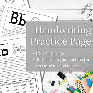 Upper and Lower Case Alphabet Printable Worksheets for K-2nd Grade Handwriting Practice - 26 Sheets
