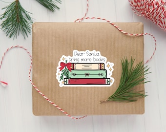 Pegatina "Santa trae más libros", pegatina navideña, pegatina resistente al agua, pegatina divertida, pegatina troquelada, pegatina bonita, pegatina de planificador feliz