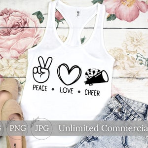 Peace Love Cheer SVG, BUNDLE pour 50-70% de réduction, Peace Sign SVG, Peace and Love, Téléchargement instantané, Téléchargement numérique, PNG, JPG, Cricut Silhouette