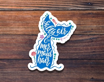 Salty Air Mermaid Hair Sticker, Waterproof Sticker, Die Cut Sticker, Mermaid Tail, Beach, Summer, Mermaid Sticker, BIG Happy Planner Sticker
