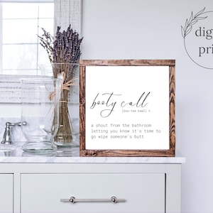 Booty Call Bathroom Sign, Funny Bathroom Sign, Kids Bathroom Sign, Definition Sign, Printable Wall Art, Bathroom Wall Art