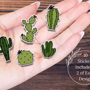 Pacchetto adesivi mini cactus 10 pezzi, adesivo impermeabile, adesivo cactus minuscolo, adesivo fustellato, adesivo bottiglia d'acqua, adesivo BIG Happy Planner