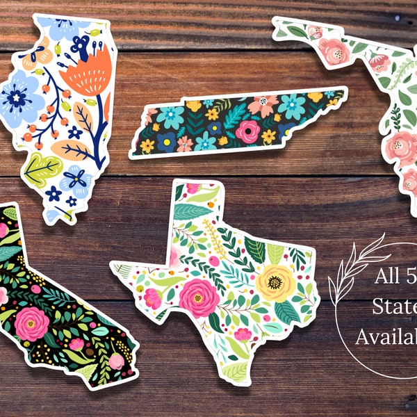 State Stickers, US State Stickers, Vinyl State Stickers, Waterproof Sticker, Die Cut Sticker, Floral Sticker, BIG Happy Planner Sticker