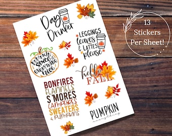 Fall Sticker Sheet, Autumn Sticker Sheet, Stickers for Journals, Journaling, Planner, Scrapbooking, Crafts, BIG Happy Planner Sticker