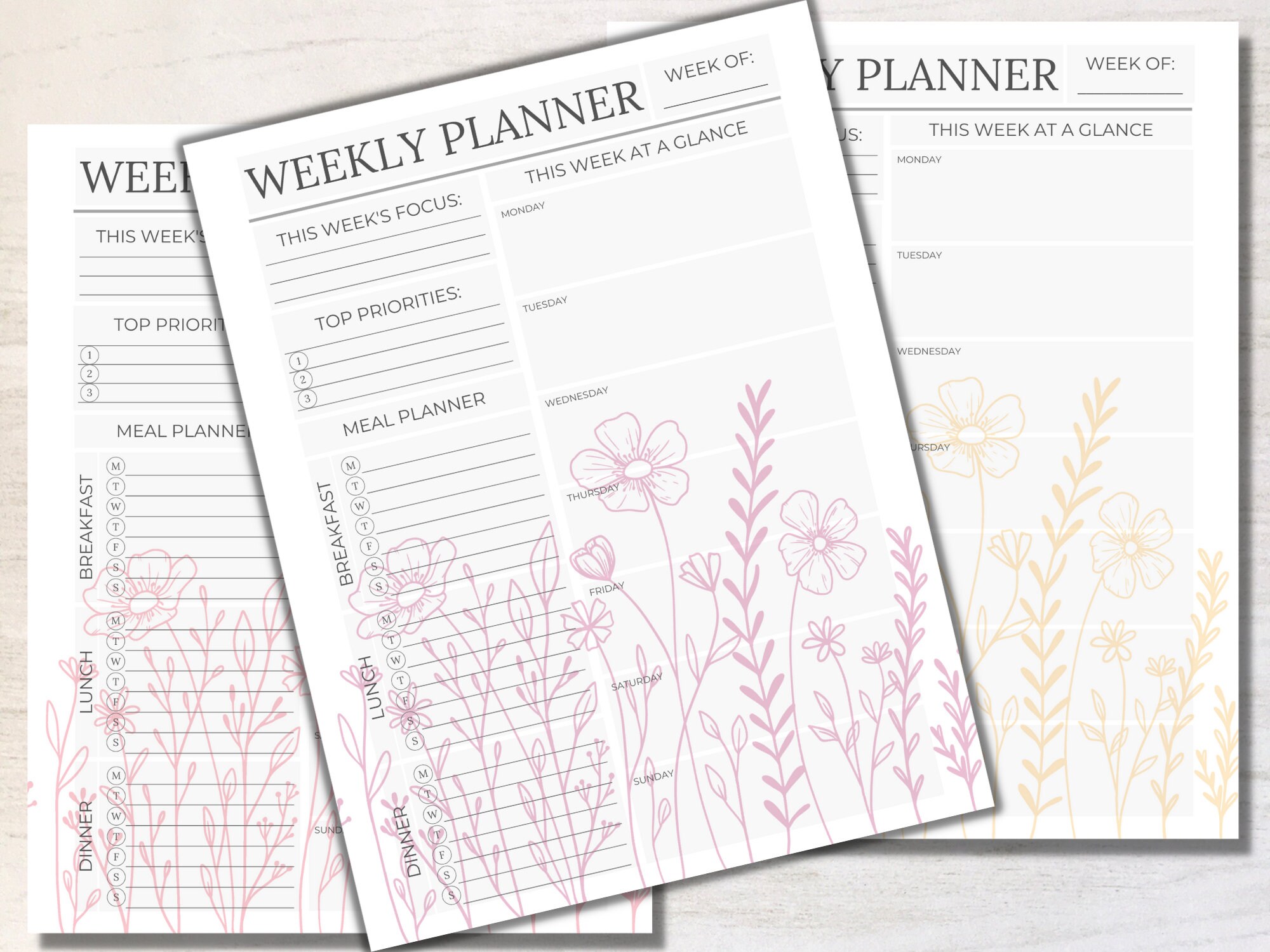 PRINTABLE Weekly Planner Pages, Work Planner, Everyday Planner, Floral ...