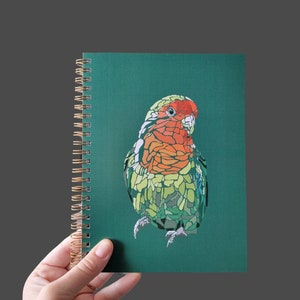 Sustainable Parrot Journal, 80 pages of 100 lb. paper, 8&quot; by 6&quot;, Made using 100% Recycled Paper, Lined, Dot Grid, Blank