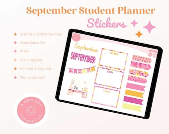 September Student Planner Stickers | Back to School Stickers | Digital Planner Stickers | GoodNotes Stickers |Precropped PNGStickers | Study