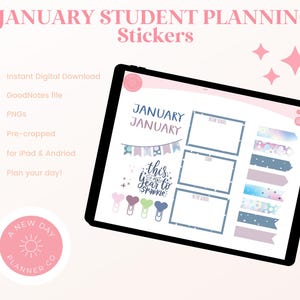 January Student Planner Stickers | Winter Stickers | Digital Planner Stickers | GoodNotes Stickers | Precropped PNG Stickers |Study Stickers