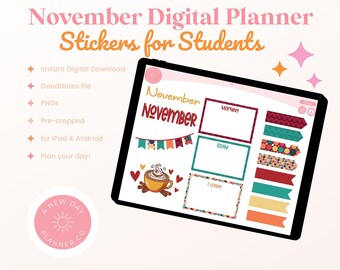 November Student Planner Stickers | Fall Stickers | Digital Planner Stickers | GoodNotes Stickers | Precropped PNG Stickers | Study Stickers