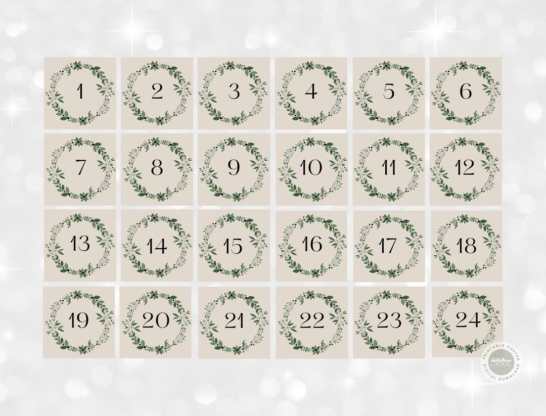 Adventskalender Zahlen, 24 Schilder zum Download und Ausdrucken, DIY