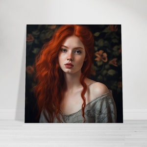 Mystique of the Contemplative Redhead Woman | Unique Canvas