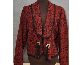 Vintage 80s Eddie Bauer Jacket Coat Womens Size XS Red Wool Aztec