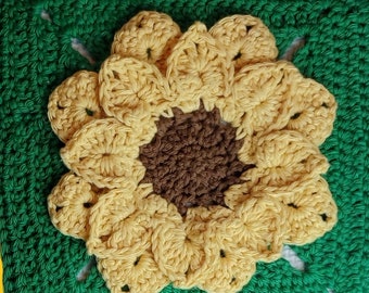 Crochet Sunflower Pot Holder Dishcloth, Hot Pad, Trivet - Handmade Crocheted Sun Flower Kitchen Decor