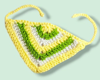 Handmade Crochet Pet Bandana with Adjustable Tie, Cute Crocheted Puppy Scarf, Spring and Summer Dog Collar Accessory, Yellow and Green