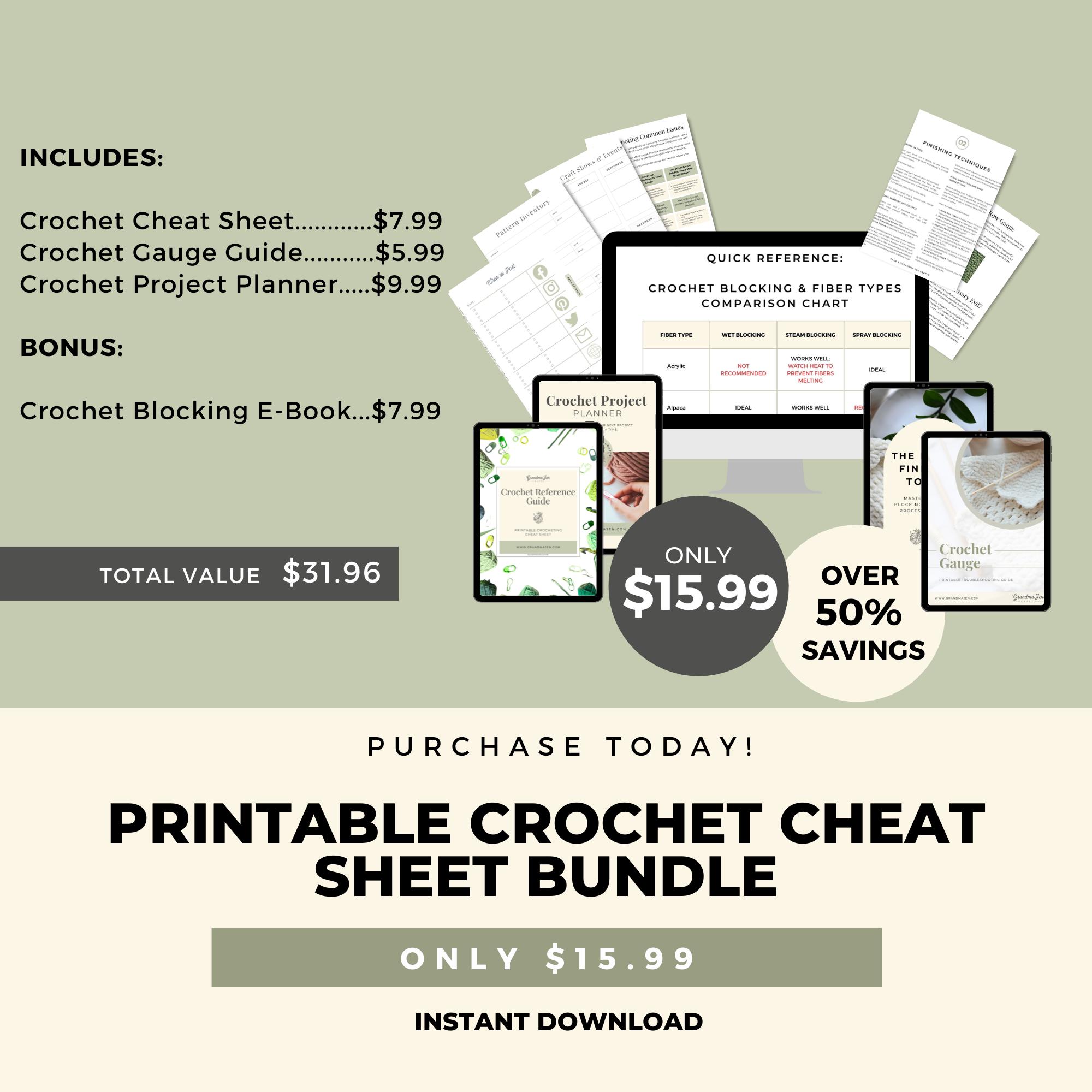 Crochet Drawing Reference Printable Crochet Reference Bundle: Project Planner, Gauge Guide, Cheat ...