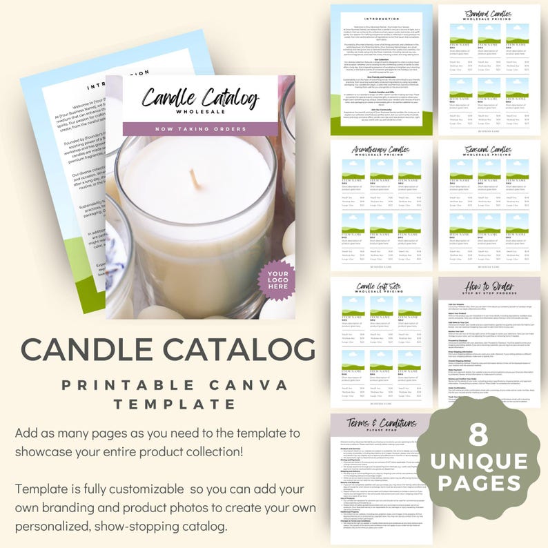 Printable Candle Catalog Canva Template, Candle Business Wholesale