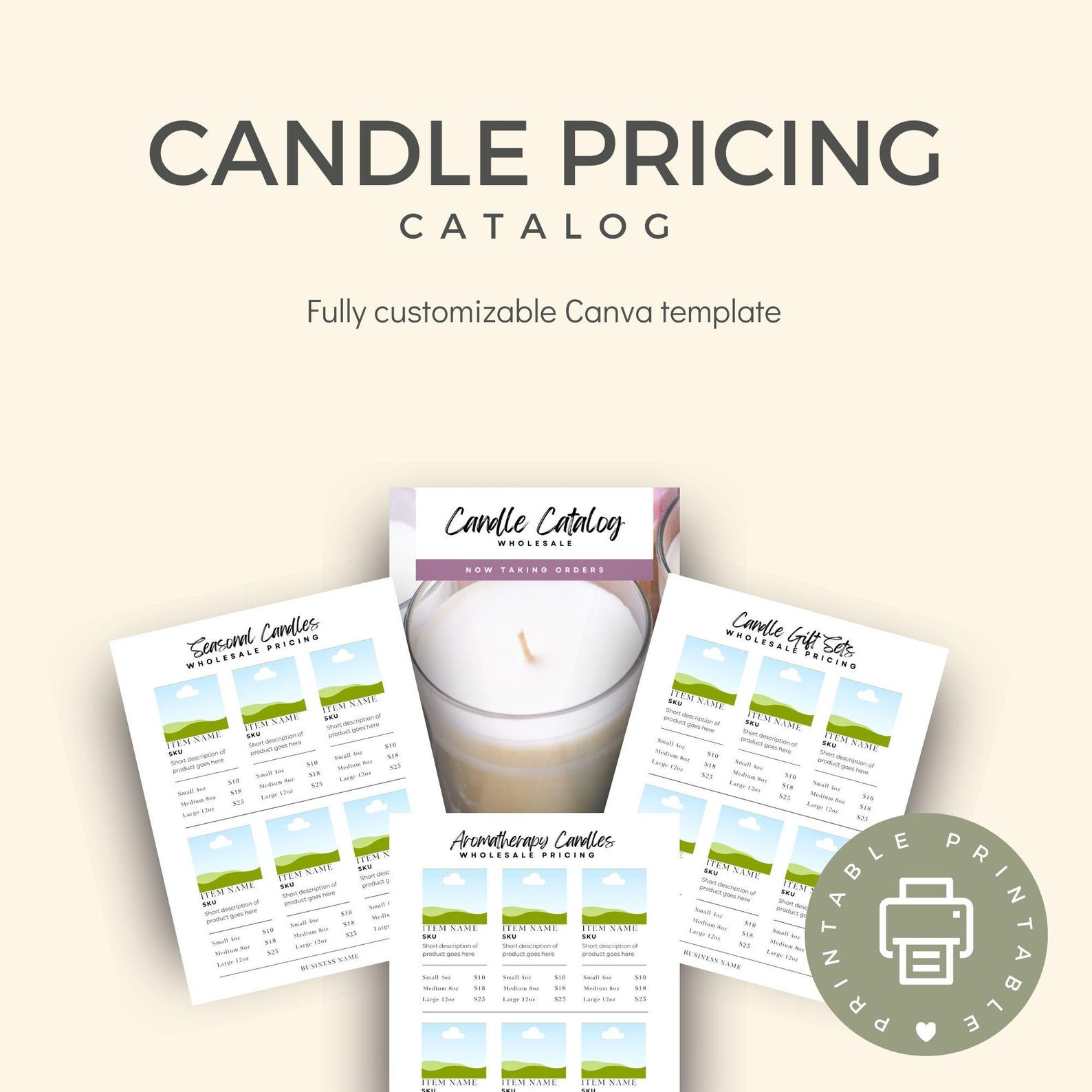 Printable Candle Catalog Canva Template, Candle Business Wholesale
