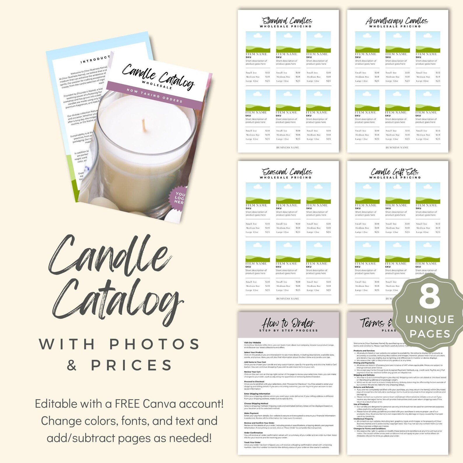 Printable Candle Catalog Canva Template, Candle Business Wholesale