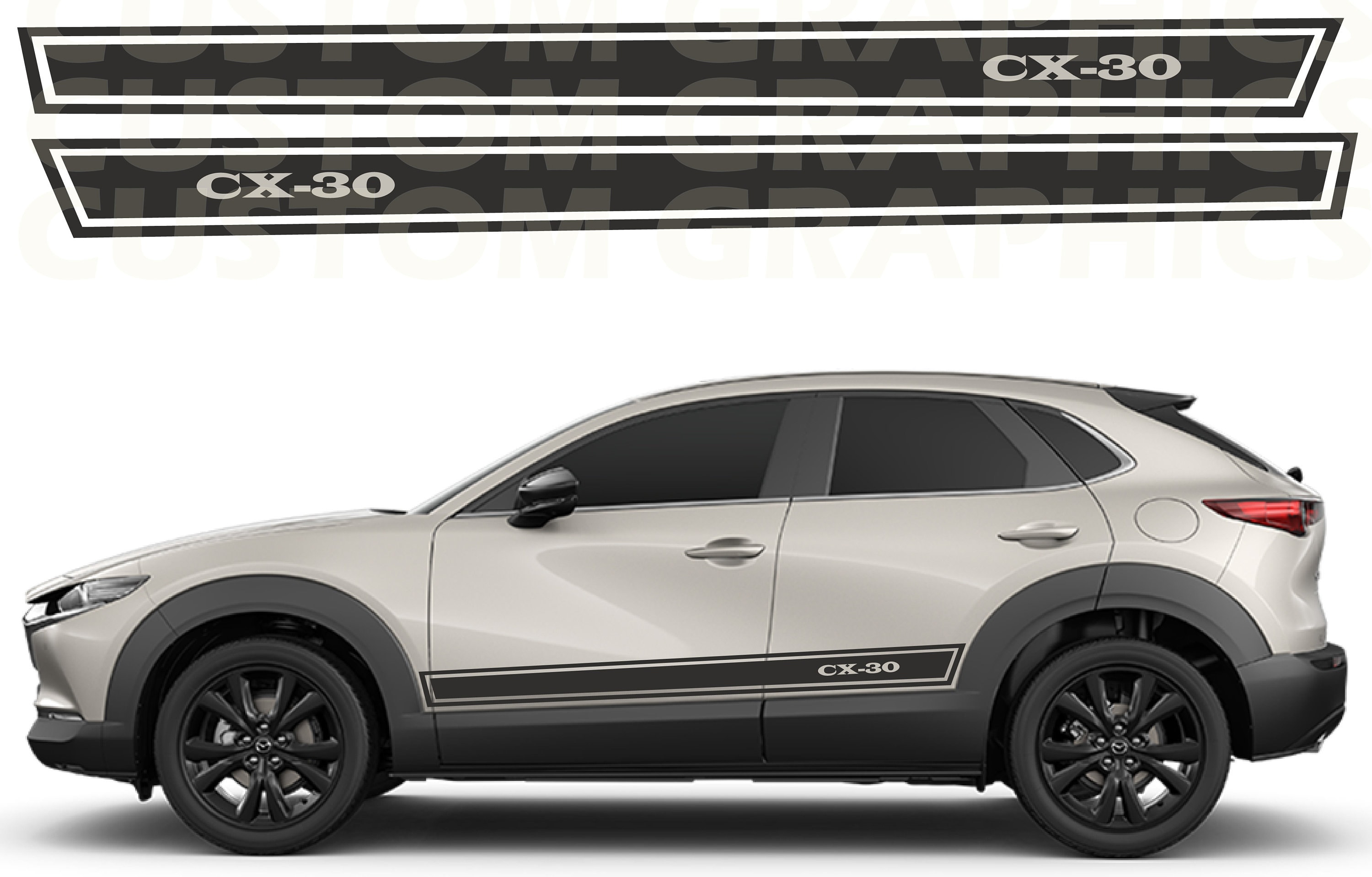 Exclusive Classic Side Stripe Decal Graphic Sticker Kit Compatible with Mazda CX-30