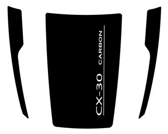 May include: Black and white vinyl decal with the text "CX-30 CARBON" for a car.