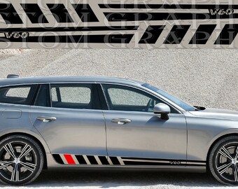 V60 Sport Side Stripe Decal Set: Racing Design Body Kit