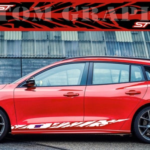 Nouveau kit d&#39;autocollants graphiques à rayures latérales supérieures compatibles avec Ford Focus ST RS