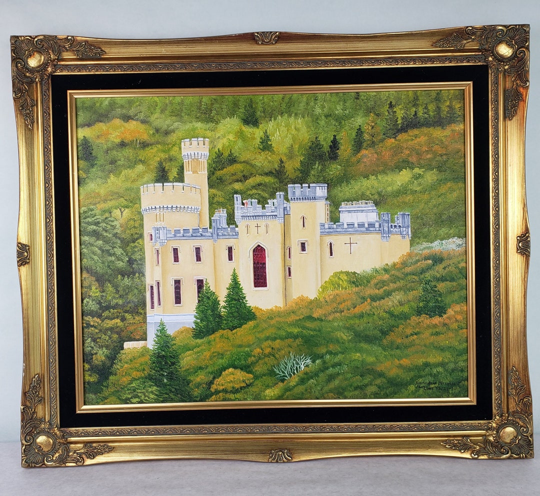 Ireland Dromore Castle Oil Painting in a Beautiful Gold Ornate Etsy