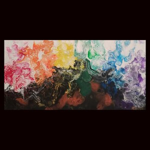 Rainbowscape II 24&quot; x 12&quot; Original Acrylic Fluid Art, Colorful Abstract Art, Pour Painting, Beautiful Psychedelic Rainbow