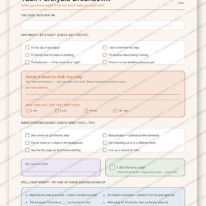 Task Paralysis Breakdown Sheet | ADHD Worksheet, Overwhelm to Action Printable | Printable & Fillable PDF