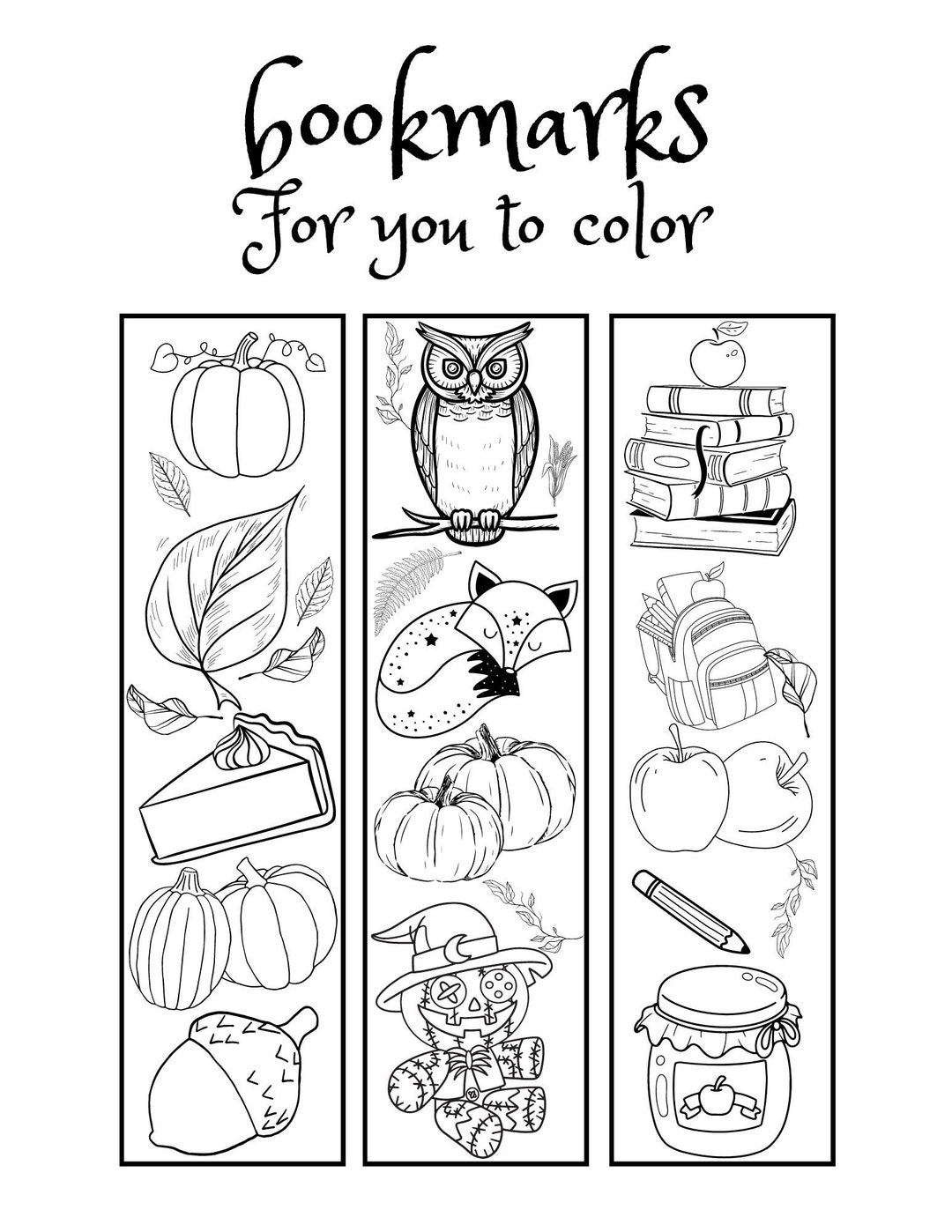Fall Bookmarks to Print and Color for Kids - Etsy