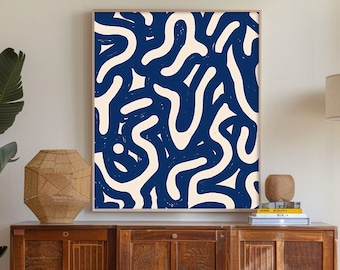 Navy Blue Abstract Print, Modern Minimalist Wall Art (Digital Download)