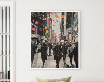 Urban Life Abstract Art, Vibrant City Street Digital Painting, Pop of Color Wall Decor, 24x36 Downloadable PNG PDF