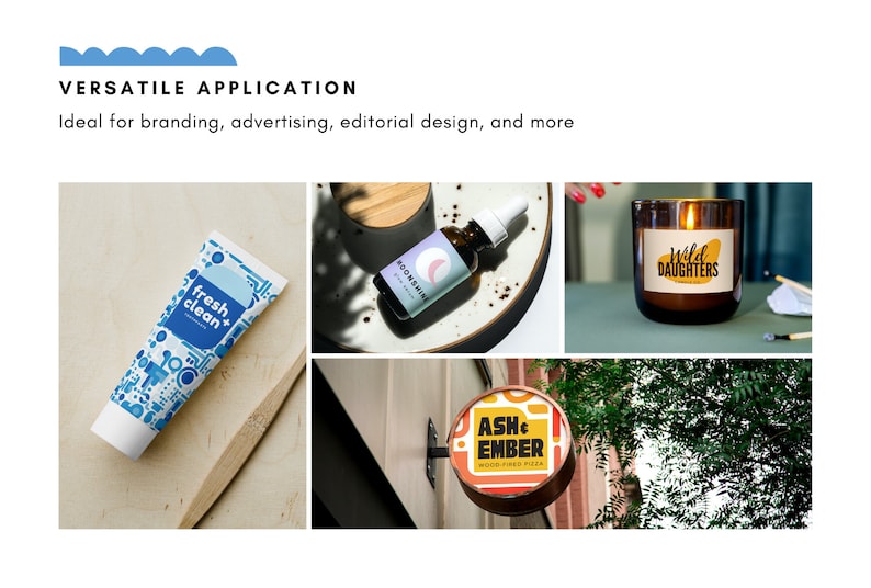 May include: A collage of product images. A blue and white tube of "fresh clean+" toothpaste, a bottle of "Moonshine" serum, a candle labeled "Wild Daughters", and a sign for "Ash & Ember" wood-fired pizza.