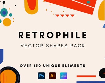 Retrophile Vector Shapes Pack | 150+ Vintage Design Elements for retro Style Projects | Digital Download