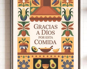 Dios Bendiga Esta Cocina Wall Art | Spanish Kitchen Blessing Print | Talavera Tile Decor | Catholic Home Digital Download