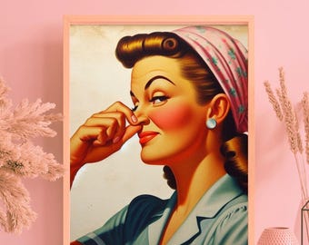 Funny 1950s Housewife Bathroom Print | Retro Bathroom Wall Art | Vintage Pin Up Humor Decor | Kitsch Digital Download