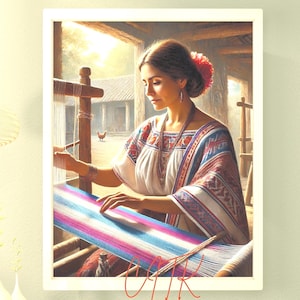 Indigenous Woman Weaving Wall Art Printable | Traditional Textile Artisan Portrait | Cultural Heritage Decor