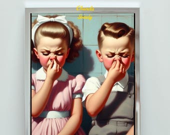 Funny Vintage Bathroom Print | Retro Kids Wall Art | Quirky Bathroom Decor | Kitsch Humor Poster | Digital Download