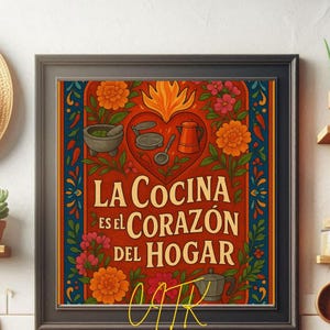 Talavera Kitchen Wall Art / La Cocina es el Corazón del Hogar Impresión / Decoración de cocina mexicana / Cita en español Descarga digital