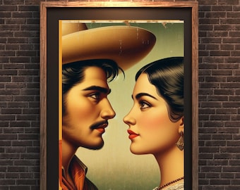 Vintage Mexican Couple Art Print | Charro Romance Wall Decor