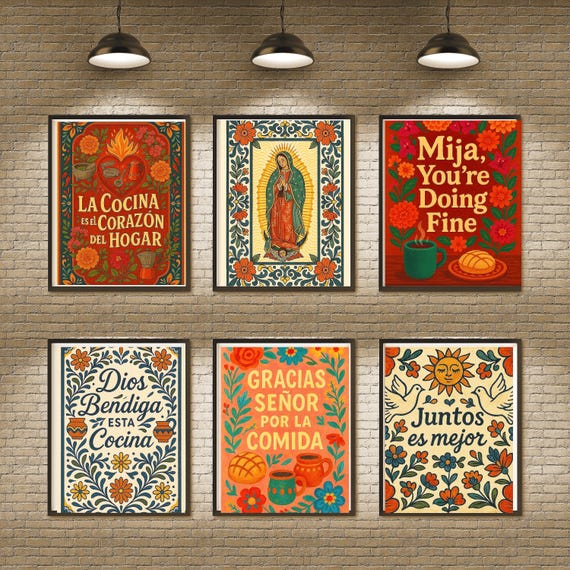 Talavera Kitchen Gallery Wall Bundle | Mexican Cocina Wall Art Set | Latina Cultural Food Prints