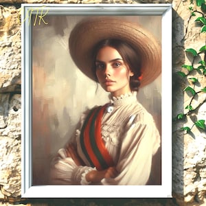 Adelita mexikansk väggkonst Printable | Vintage Soldadera porträtt | Latina Cultural Mujer Dekor