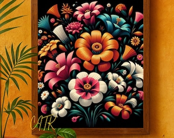 Mexican Folk Art Flower Print: Bold Latin Home Decor (Digital Download)