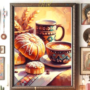Pan Dulce y Café Printable Wall Art | Mexican Kitchen Decor, Spanglish Digital Print |Cafe Concha Poster | Latino Pride Kitchen Art