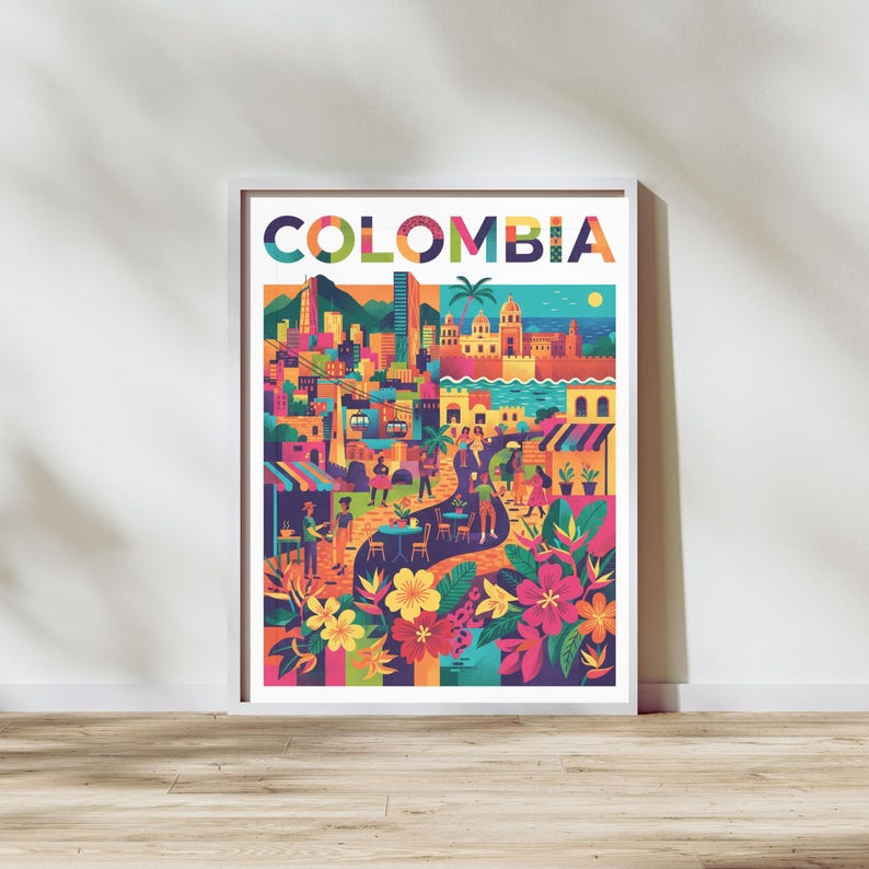 Colombia Travel Poster | Wall Art Printable | Colorful Colombian City ...